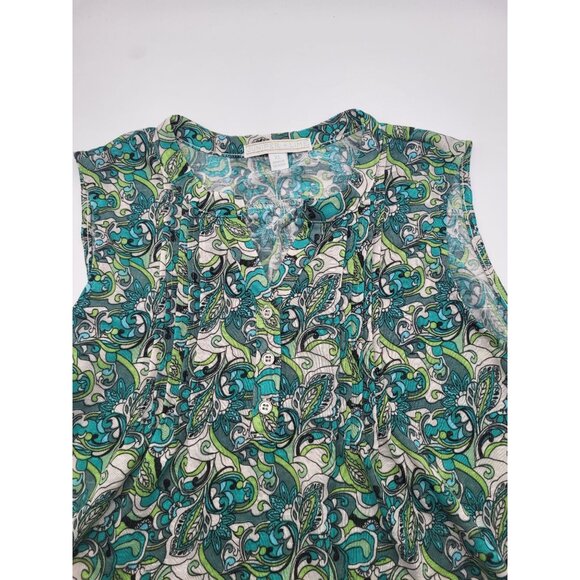 JUNIPER + LIME Womens XL Sleeveless Blouse Pleated Paisley Print Green Blue - Picture 2 of 8